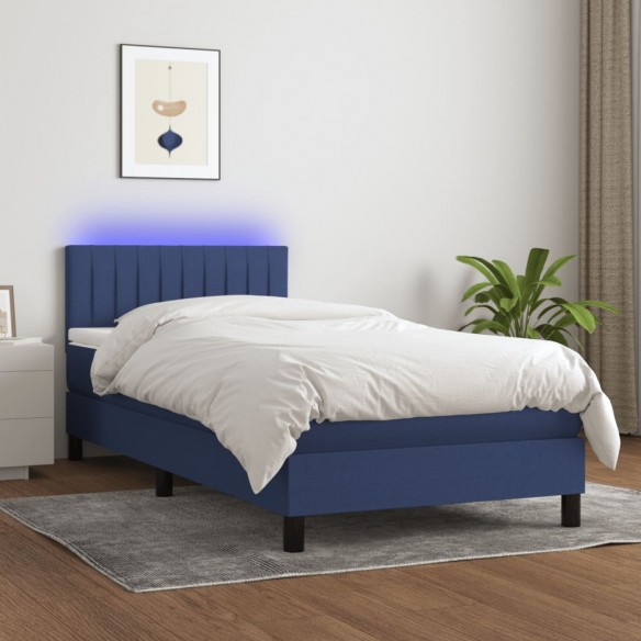 Lit avec matelas et LED Bleu 90x200cm Tissu