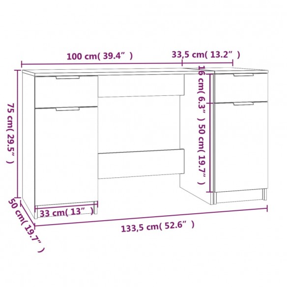 Bureau avec armoire latérale Blanc  Bureau avec armoire latérale Blanc