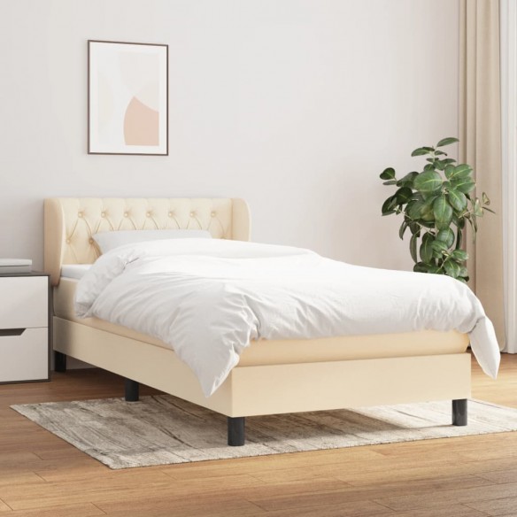 Lit avec matelas Crème 90x200 cm Tissu