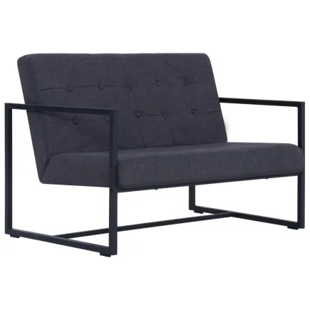 Sofa à 2 places avec accoudoirs Gris foncé Acier et tissu 2