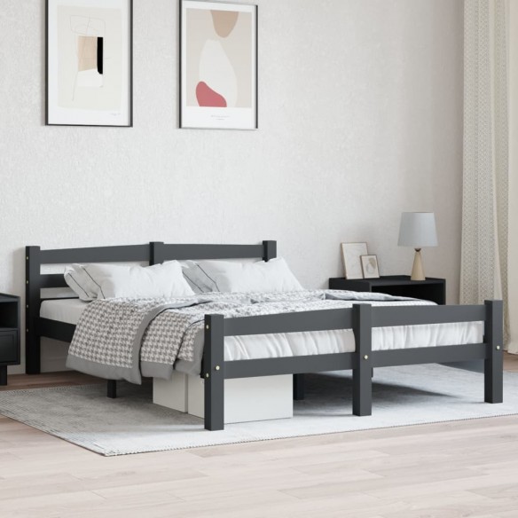 Lit Gris foncé Bois de pin massif 140x200 cm