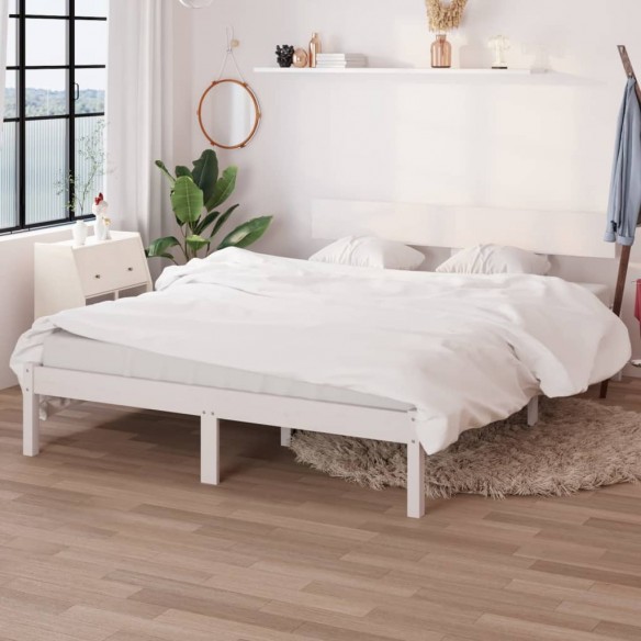 Lit Blanc Bois de pin massif 140x200 cm