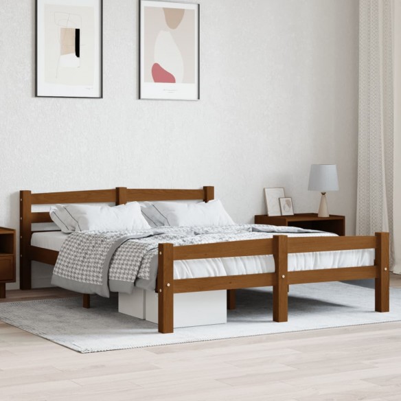 Lit Marron miel Bois de pin massif 140x200 cm