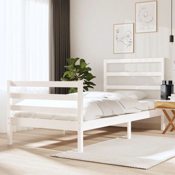 Lit Blanc Bois de pin massif 90x190 cm Simple