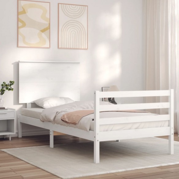 Lit avec tête de lit blanc simple bois massif