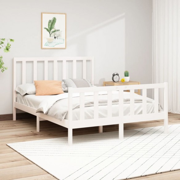 Lit Blanc Bois de pin massif 140x190 cm