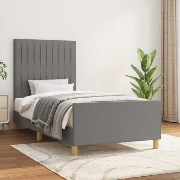 Lit avec tête de lit Gris foncé 90x200 cm Tissu