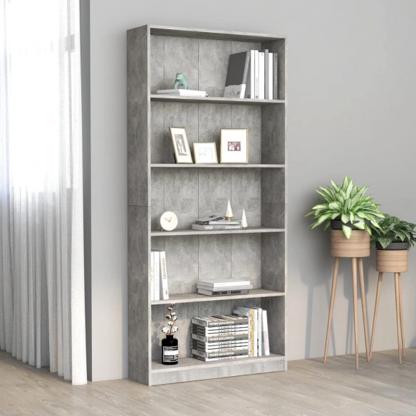 Bibliothèque à 5 niveaux Gris béton 80x24x175 cm Aggloméré
