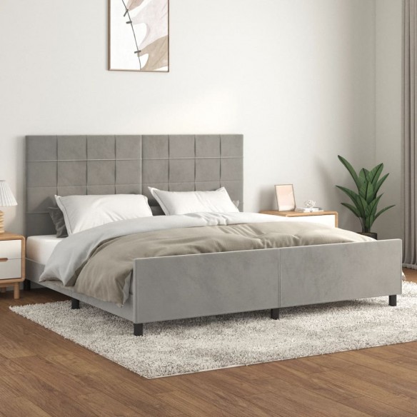 Lit avec tête de lit Gris clair 200x200 cm Velours