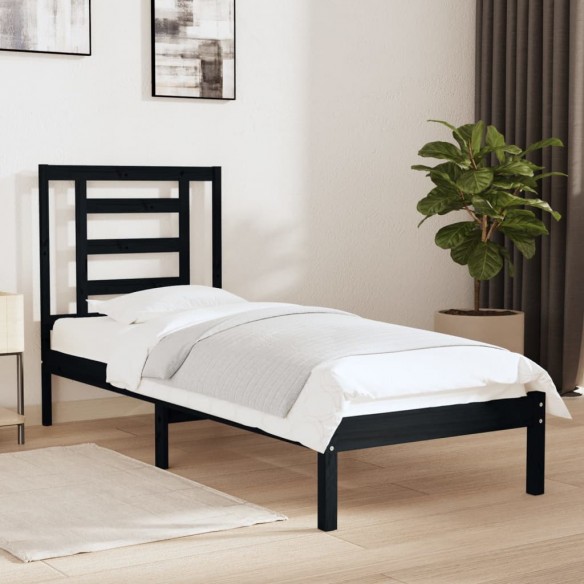 Lit Noir Bois massif 75x190 cm Petit simple