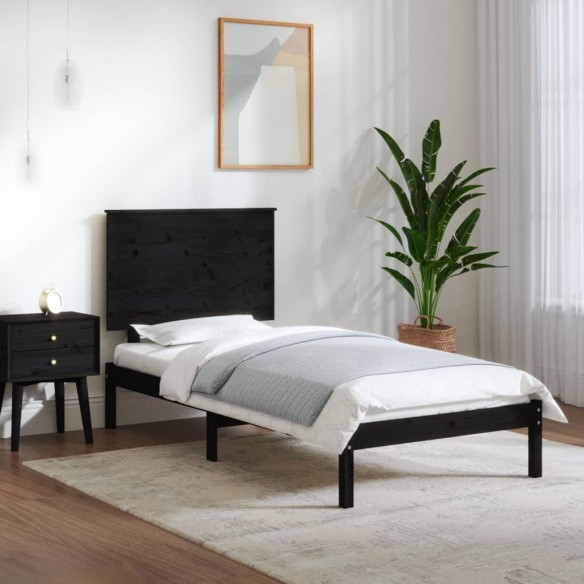 Lit Noir Bois massif 75x190 cm Petit simple
