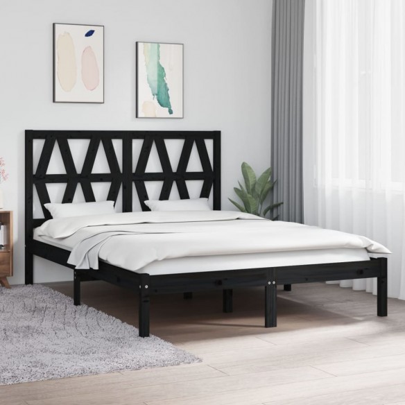 Lit Noir Bois de pin massif 140x200 cm