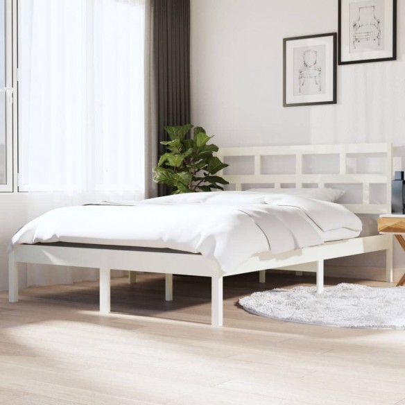 Lit Blanc Bois de pin massif 140x190 cm