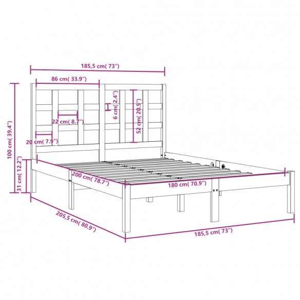 Lit Blanc Bois massif 180x200 cm Super King