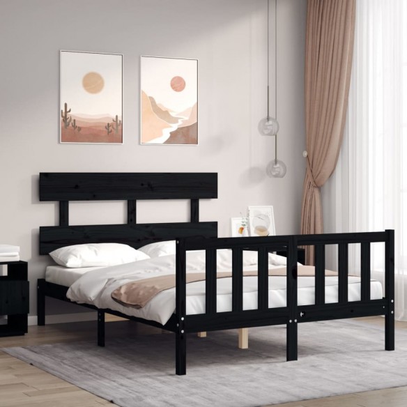 Lit avec tête de lit noir 140x190 cm bois massif