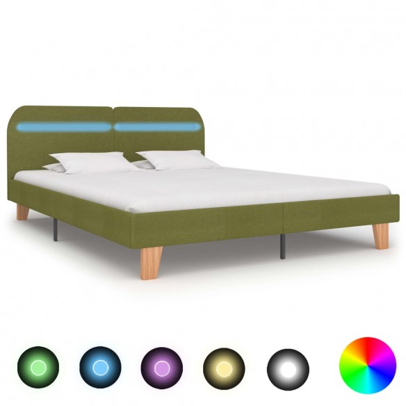 Lit avec LED Vert Tissu 180 x 200 cm