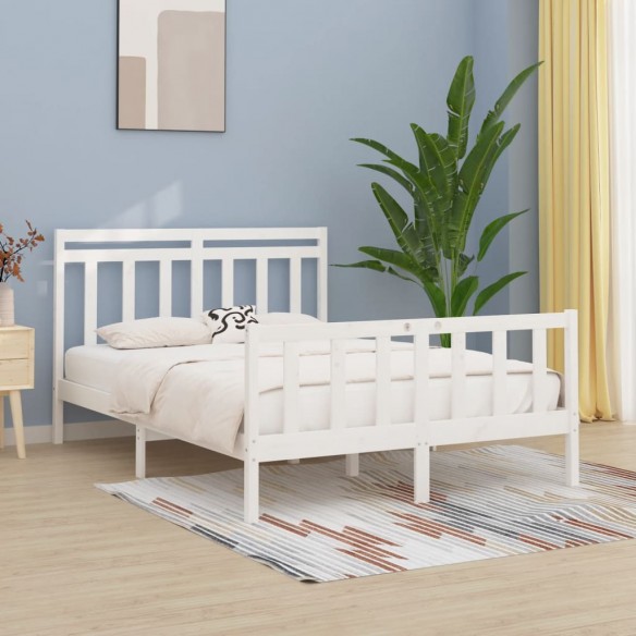Lit Blanc Bois de pin massif 150x200 cm Très grand