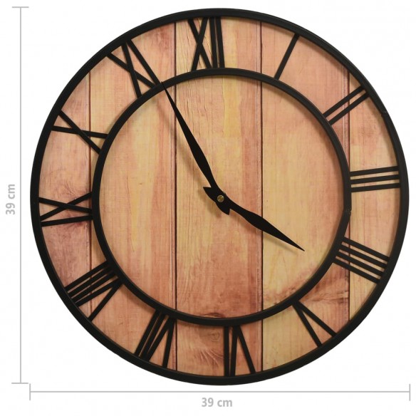 Horloge murale 39 cm Marron et noir MDF et fer Horloge murale 39 cm Marron et noir MDF et fer