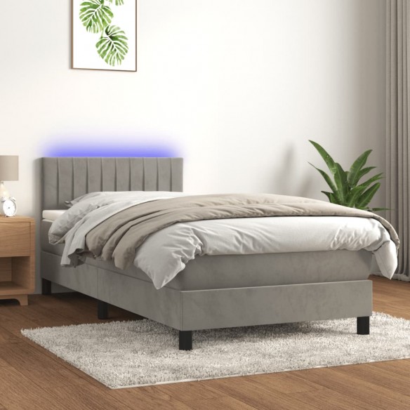 Lit et matelas et LED Gris clair 80x200cm