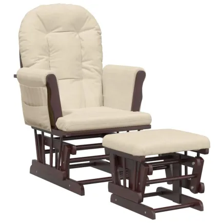 Chaise berçante avec repose-pied Blanc crème Tissu 2
