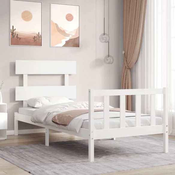 Lit et tête de lit blanc 100x200 cm bois massif