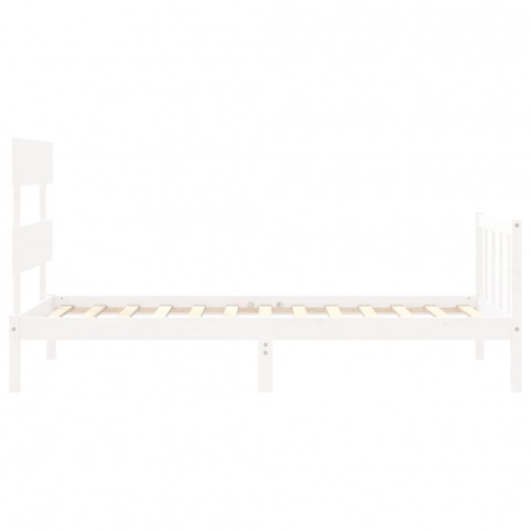 Lit et tête de lit blanc 100x200 cm bois massif