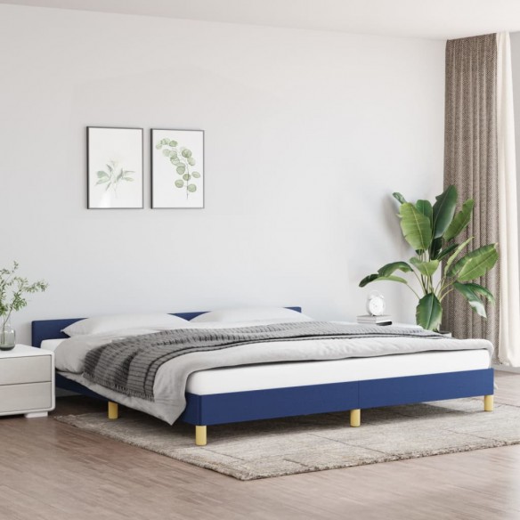 Lit avec tête de lit Bleu 200 x 200 cm Tissu