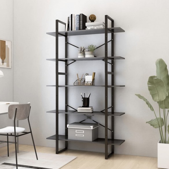 Bibliothèque à 5 niveaux Gris 100x30x175 cm 