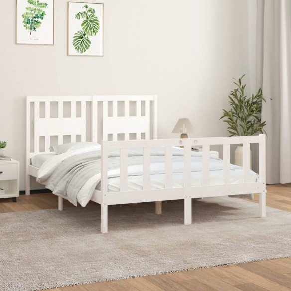 Lit avec tête de lit blanc bois pin massif 120x200 cm