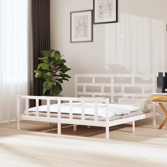 Lit Blanc Bois de pin massif 180x200 cm Super King