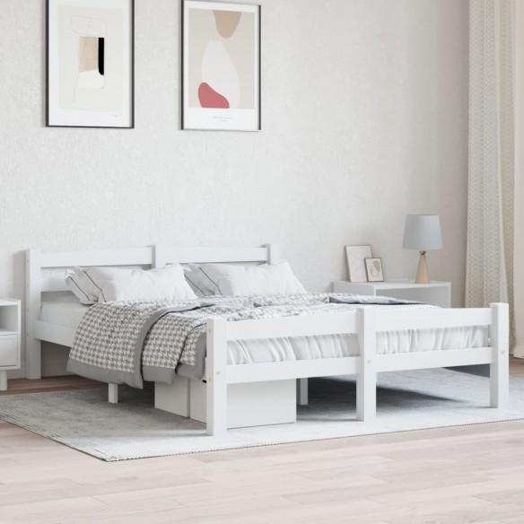 Lit Blanc Bois de pin massif 140x200 cm