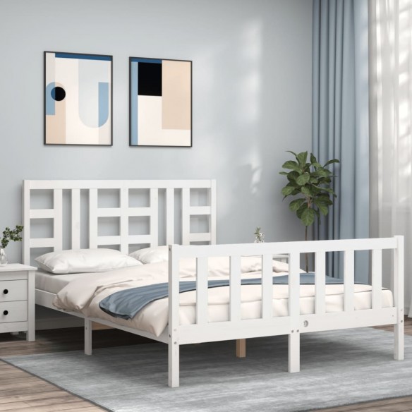 Lit avec tête de lit blanc King Size bois massif