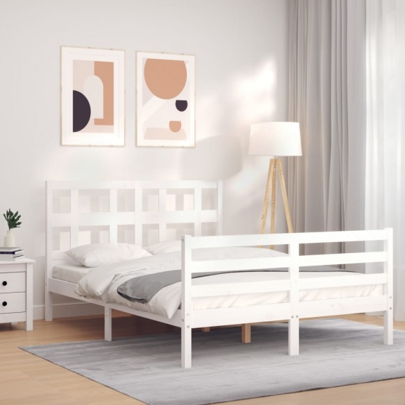 Lit avec tête de lit blanc 120x200 cm bois massif