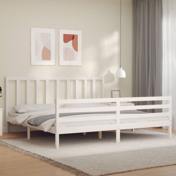 Lit avec tête de lit blanc 200x200 cm bois massif