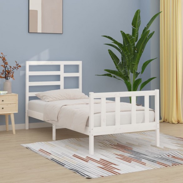 Lit Blanc Bois de pin massif 90x200 cm