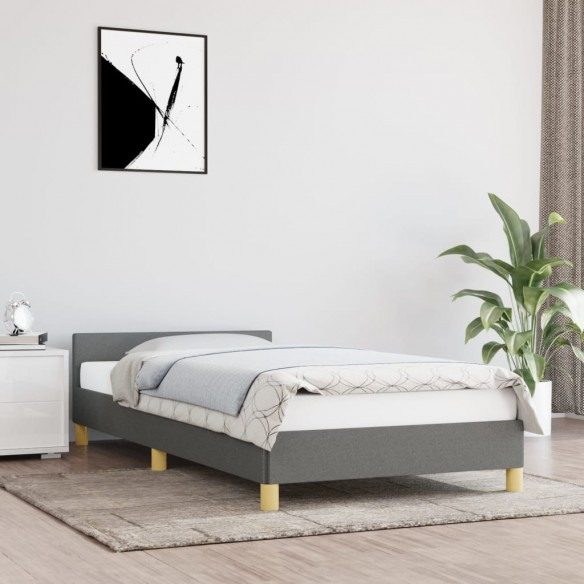 Lit avec tête de lit Gris foncé 90x190 cm Tissu