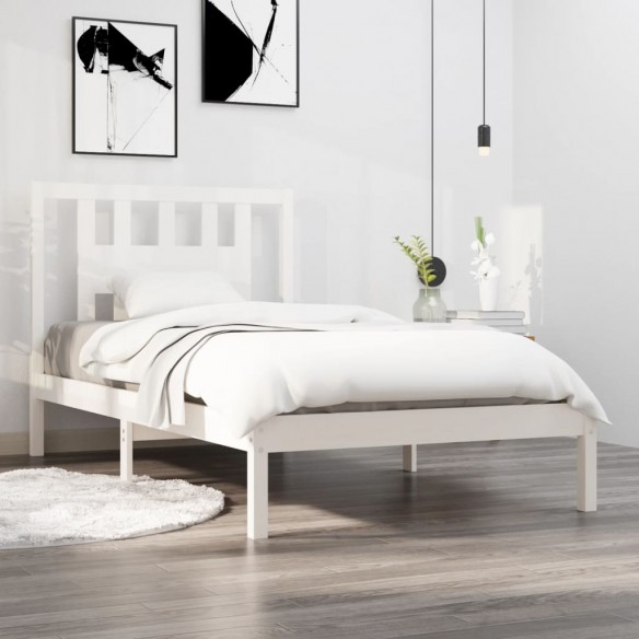 Lit Blanc Bois de pin massif 90x200 cm