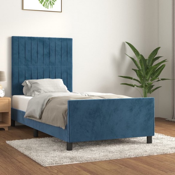 Lit avec tête de lit Bleu foncé 100x200 cm Velours