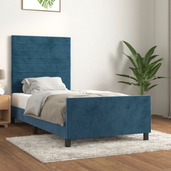 Lit avec tête de lit Bleu foncé 100x200 cm Velours