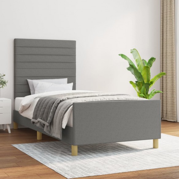 Lit avec tête de lit Gris foncé 100x200 cm Tissu