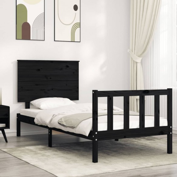 Lit avec tête de lit noir petit simple bois massif