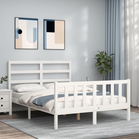 Lit avec tête de lit blanc 140x190 cm bois massif