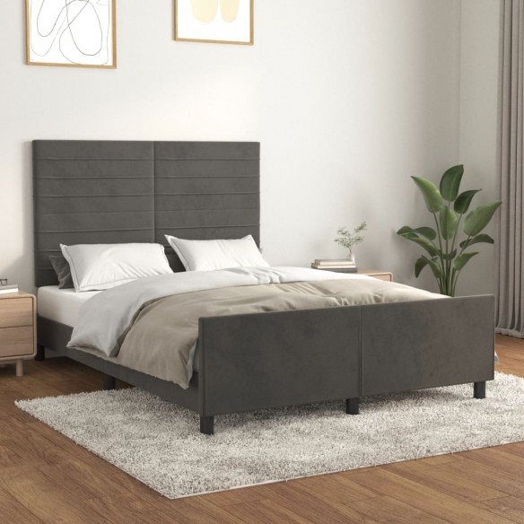 Lit avec tête de lit Gris foncé 140x200 cm Velours