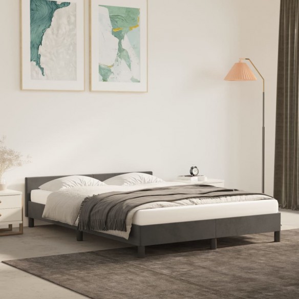 Lit avec tête de lit Gris foncé 140x190 cm Velours