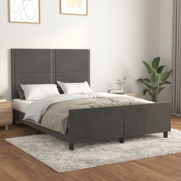 Lit avec tête de lit Gris foncé 140x190 cm Velours
