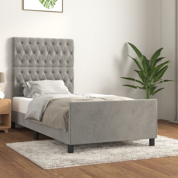 Lit avec tête de lit Gris clair 100x200 cm Velours