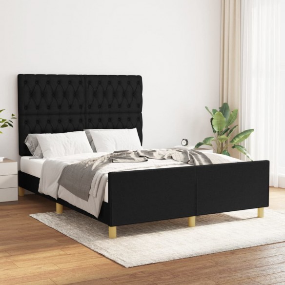 Lit avec tête de lit Noir 140x200 cm Tissu