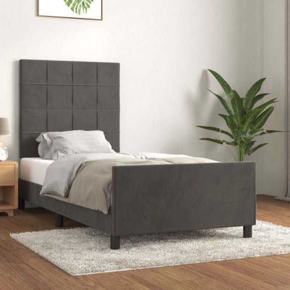 Lit avec tête de lit Gris foncé 100x200 cm Velours