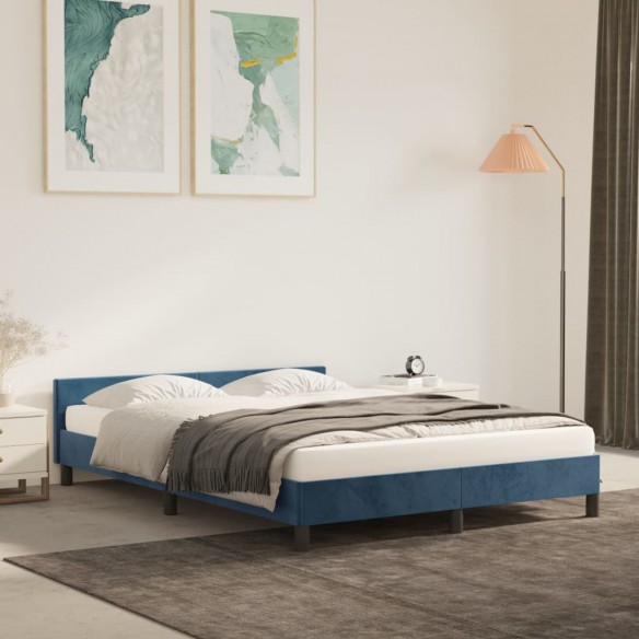 Lit avec tête de lit Bleu foncé 140x200 cm Velours