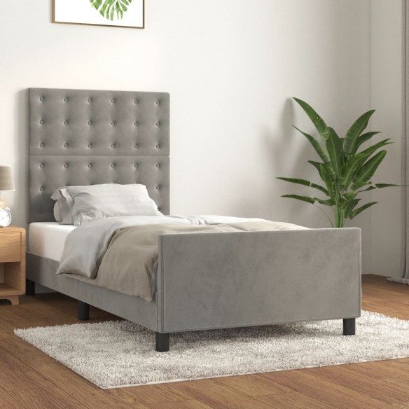 Lit avec tête de lit Gris clair 100x200 cm Velours